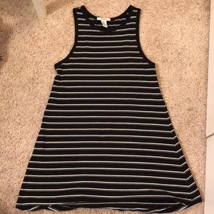 Black and white striped dress.